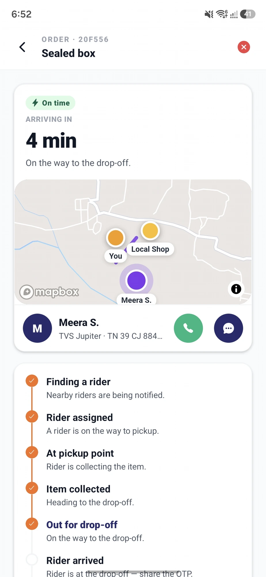 Fetcher app live order tracking with rider on map