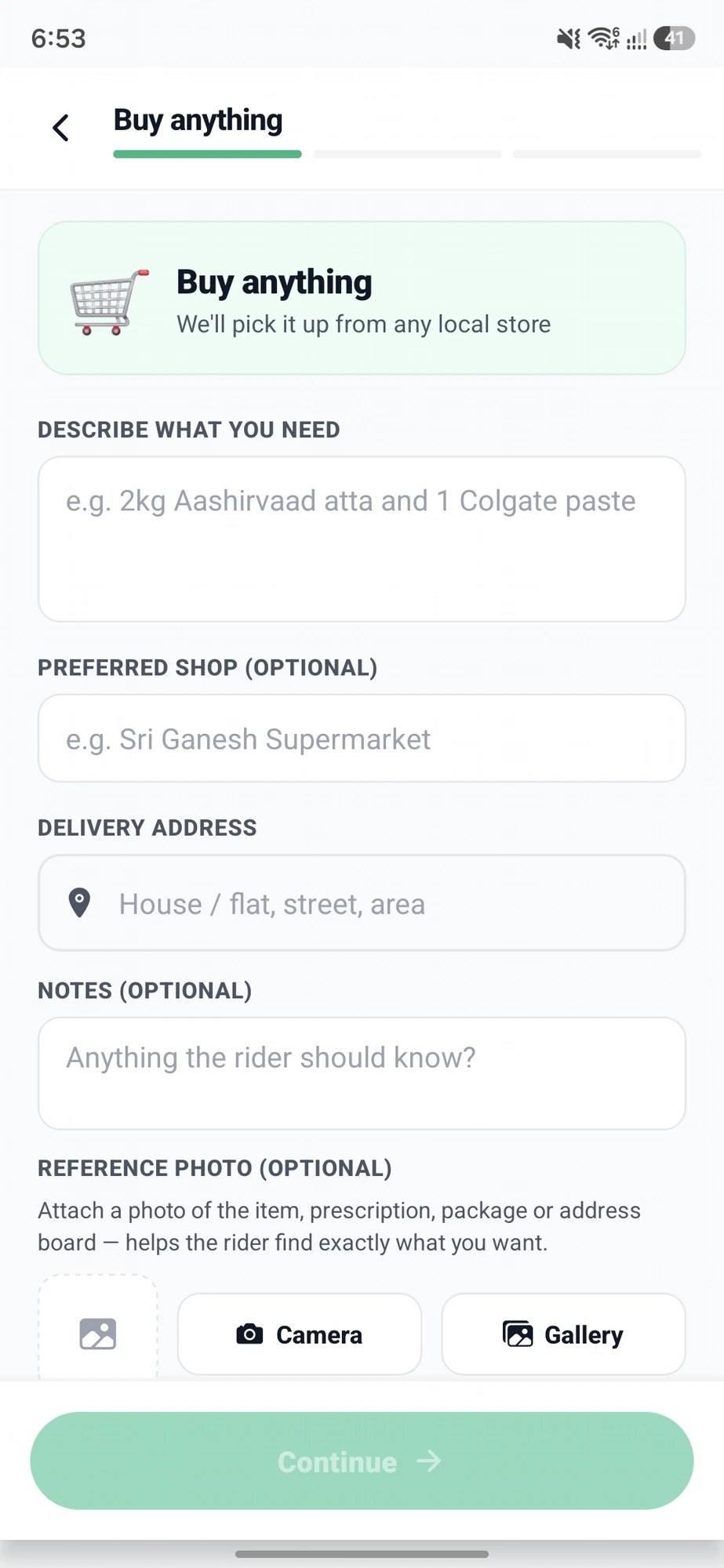 Fetcher app buy-anything request form
